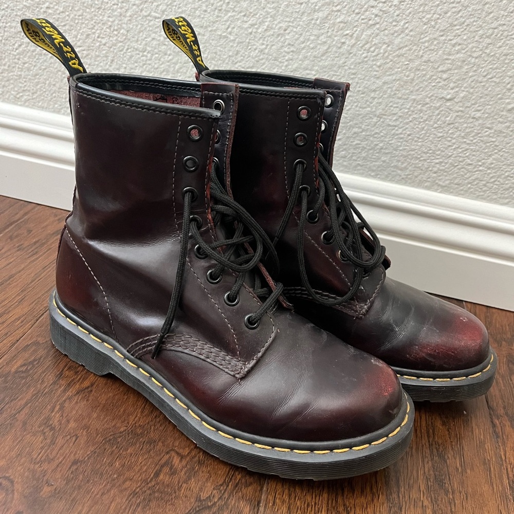 Dr. Martens Vegan Leather Oxblood Red Combat Boot Size 8